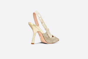J'Adior Slingback Pump • Transparent Metallic Gold-Tone Embroidered Mesh with Macramé-Effect D-Lace Butterfly Motif