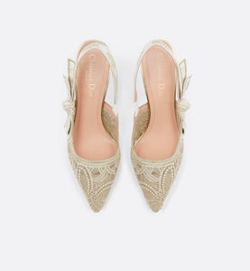 J'Adior Slingback Pump • Transparent Metallic Gold-Tone Embroidered Mesh with Macramé-Effect D-Lace Butterfly Motif