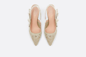 J'Adior Slingback Pump • Transparent Metallic Gold-Tone Embroidered Mesh with Macramé-Effect D-Lace Butterfly Motif