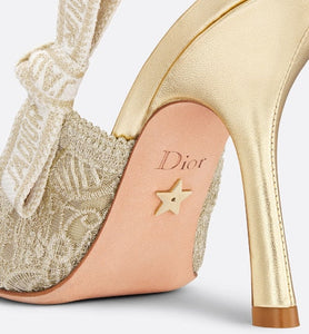 J'Adior Slingback Pump • Transparent Metallic Gold-Tone Embroidered Mesh with Macramé-Effect D-Lace Butterfly Motif