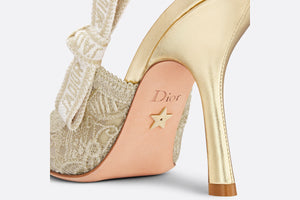 J'Adior Slingback Pump • Transparent Metallic Gold-Tone Embroidered Mesh with Macramé-Effect D-Lace Butterfly Motif