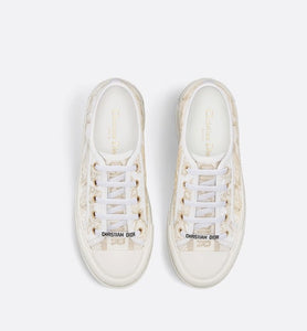 Walk'n'Dior Platform Sneaker • White and Gold-Tone Toile de Jouy Mexico Embroidered Cotton with Metallic Thread