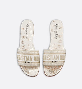 Dway Slide • White and Gold-Tone Gradient Butterflies Embroidered Cotton with Metallic Thread