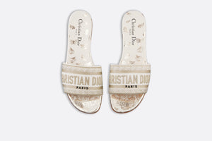 Dway Slide • White and Gold-Tone Gradient Butterflies Embroidered Cotton with Metallic Thread