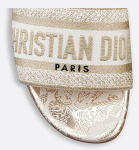 Dway Slide • White and Gold-Tone Gradient Butterflies Embroidered Cotton with Metallic Thread