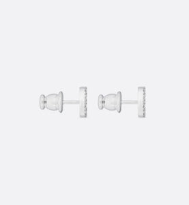 Petit CD Mini Stud Earrings • Silver-Finish Metal with White Crystals