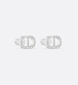 Petit CD Mini Stud Earrings • Silver-Finish Metal with White Crystals