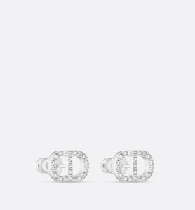 Petit CD Mini Stud Earrings • Silver-Finish Metal with White Crystals