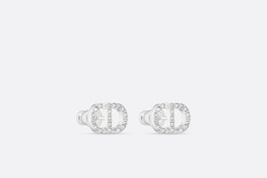 Petit CD Mini Stud Earrings • Silver-Finish Metal with White Crystals