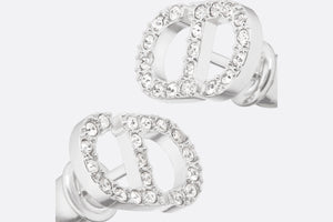 Petit CD Mini Stud Earrings • Silver-Finish Metal with White Crystals