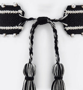 Christian Dior Bracelet • Black Embroidery and White Resin Pearls