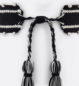 Christian Dior Bracelet • Black Embroidery and White Resin Pearls