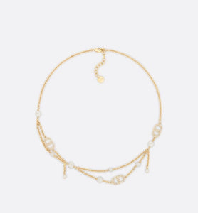 Petit CD Necklace • Gold-Finish Metal with White Resin Pearls and Silver-Tone Crystals