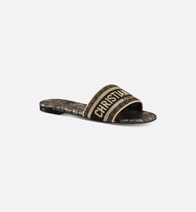 Dway Slide • Black and Gold-Tone Toile de Jouy Mexico Embroidered Cotton with Metallic Thread