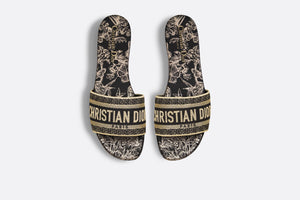 Dway Slide • Black and Gold-Tone Toile de Jouy Mexico Embroidered Cotton with Metallic Thread