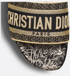 Dway Slide • Black and Gold-Tone Toile de Jouy Mexico Embroidered Cotton with Metallic Thread