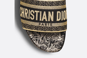 Dway Slide • Black and Gold-Tone Toile de Jouy Mexico Embroidered Cotton with Metallic Thread