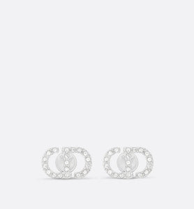 Petit CD Mini Stud Earrings • Silver-Finish Metal with White Crystals