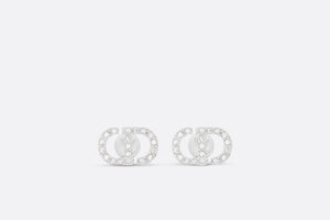Petit CD Mini Stud Earrings • Silver-Finish Metal with White Crystals