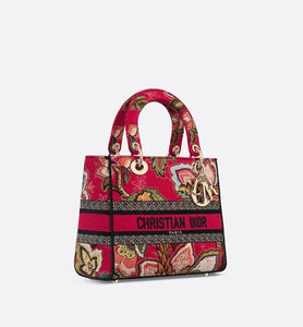 Medium Lady D-Lite Bag • Red Multicolor Albero della Vita Embroidery