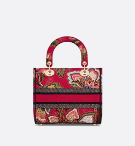 Medium Lady D-Lite Bag • Red Multicolor Albero della Vita Embroidery