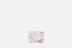 Dior Caro Five-Slot Card Holder • White and Gold-Tone Calfskin with Butterfly Zodiac Print