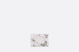 Dior Caro Five-Slot Card Holder • White and Gold-Tone Calfskin with Butterfly Zodiac Print
