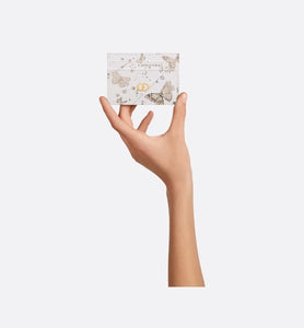 Dior Caro Five-Slot Card Holder • White and Gold-Tone Calfskin with Butterfly Zodiac Print