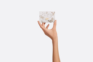Dior Caro Five-Slot Card Holder • White and Gold-Tone Calfskin with Butterfly Zodiac Print