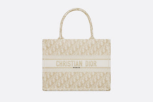 Medium Dior Book Tote • White and Gold-Tone Dior Oblique Embroidery (36 x 27.5 x 16.5 cm)
