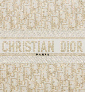 Medium Dior Book Tote • White and Gold-Tone Dior Oblique Embroidery (36 x 27.5 x 16.5 cm)