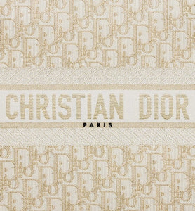 Medium Dior Book Tote • White and Gold-Tone Dior Oblique Embroidery (36 x 27.5 x 16.5 cm)