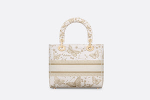 Medium Lady D-Lite Bag • Gold-Tone and White Butterfly Zodiac Embroidery