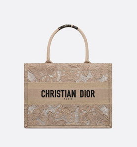 Medium Dior Book Tote • Beige D-Lace Butterfly Embroidery with Macramé Effect (36 x 27.5 x 16.5 cm)