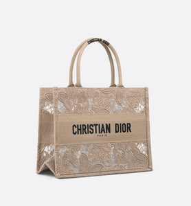 Medium Dior Book Tote • Beige D-Lace Butterfly Embroidery with Macramé Effect (36 x 27.5 x 16.5 cm)