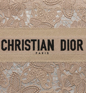 Medium Dior Book Tote • Beige D-Lace Butterfly Embroidery with Macramé Effect (36 x 27.5 x 16.5 cm)