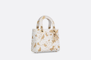 Small Lady Dior Bag • White and Gold-Tone Calfskin with Butterfly Zodiac Print and Embroidery