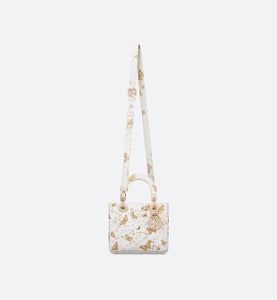 Small Lady Dior Bag • White and Gold-Tone Calfskin with Butterfly Zodiac Print and Embroidery