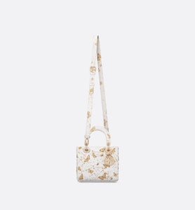 Small Lady Dior Bag • White and Gold-Tone Calfskin with Butterfly Zodiac Print and Embroidery