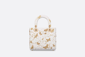 Small Lady Dior Bag • White and Gold-Tone Calfskin with Butterfly Zodiac Print and Embroidery