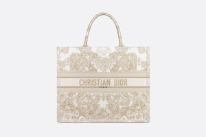Large Dior Book Tote • Gold-Tone and White Butterfly Around The World Embroidery (42 x 35 x 18.5 cm)