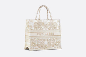 Large Dior Book Tote • Gold-Tone and White Butterfly Around The World Embroidery (42 x 35 x 18.5 cm)