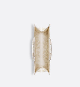 Large Dior Book Tote • Gold-Tone and White Butterfly Around The World Embroidery (42 x 35 x 18.5 cm)