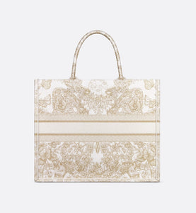 Large Dior Book Tote • Gold-Tone and White Butterfly Around The World Embroidery (42 x 35 x 18.5 cm)