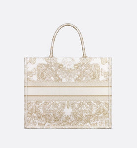 Large Dior Book Tote • Gold-Tone and White Butterfly Around