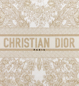 Large Dior Book Tote • Gold-Tone and White Butterfly Around The World Embroidery (42 x 35 x 18.5 cm)