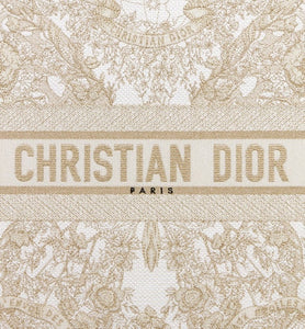 Large Dior Book Tote • Gold-Tone and White Butterfly Around The World Embroidery (42 x 35 x 18.5 cm)