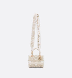 Medium Lady D-Lite Bag • Gold-Tone and White Butterfly Around The World Embroidery