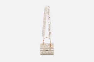 Medium Lady D-Lite Bag • Gold-Tone and White Butterfly Around The World Embroidery