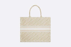Large Dior Book Tote • White and Gold-Tone Dior Oblique Embroidery (42 x 35 x 18.5 cm)